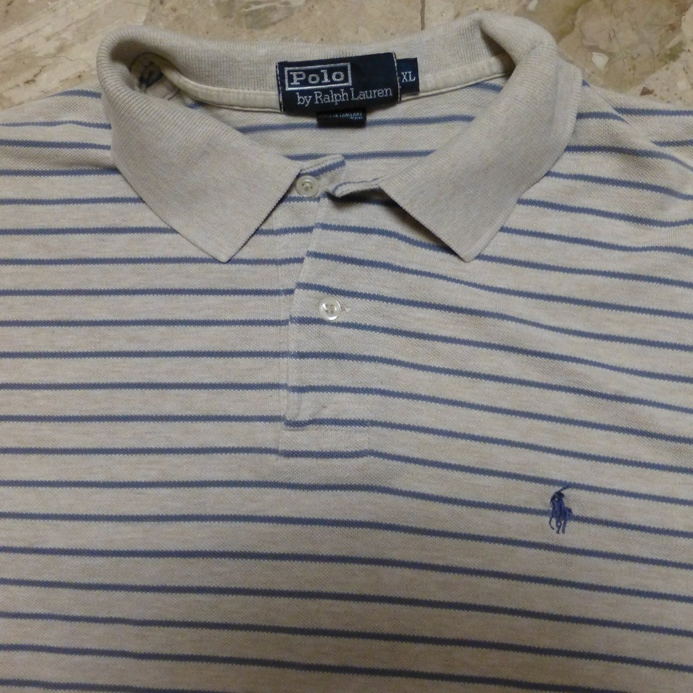 Polo Ralph Lauren beige blue stripe polo xl